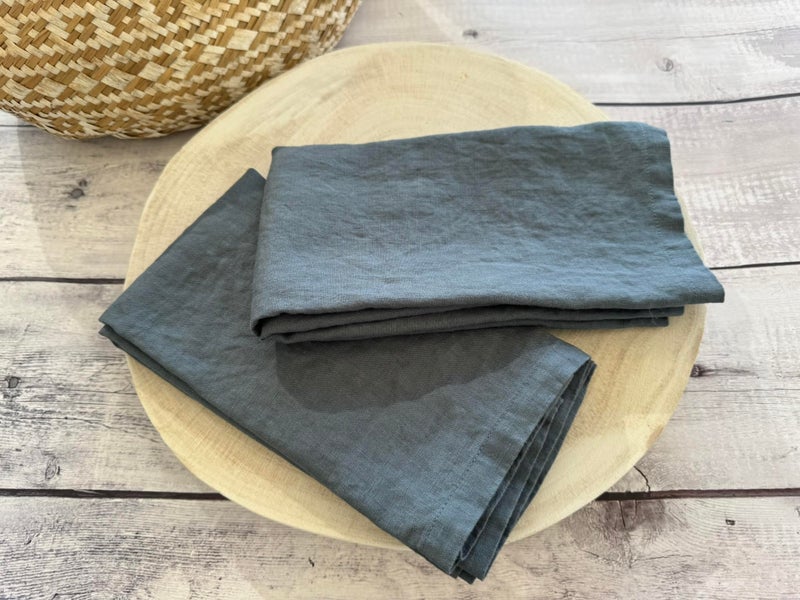 Eight Owls Linen Napkins â€“100% French Flax â€“ Stonewashed Pure Linen Cloth Napkins - Size 18 Inch x 18 Inch â€“ Set of 4 (Soft Teal Blue) - Image 3